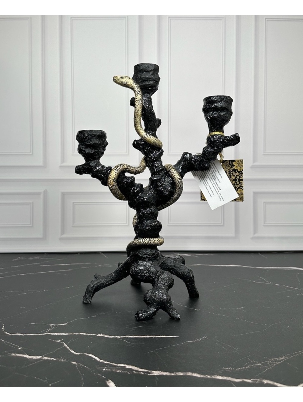 Christian Siriano Candle Holder with Gold Snake Accent, 3-Arm Candelabra